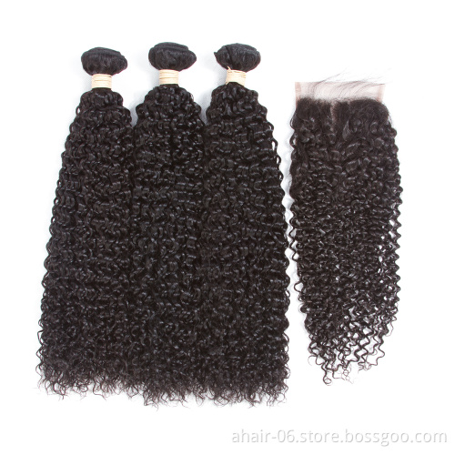 3 Pieces Hair Bundles With One Piece 4*4 Lace Closure No Tangle No Shed Very Soft , Natural Color 100% Brazilian Human Hair